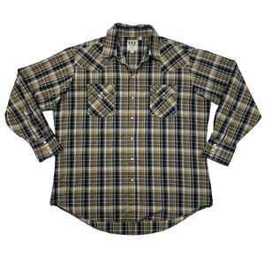 Ely Cattleman Shirt Mens XL Extra Large Black Latte Pearl Snap Buttons Western